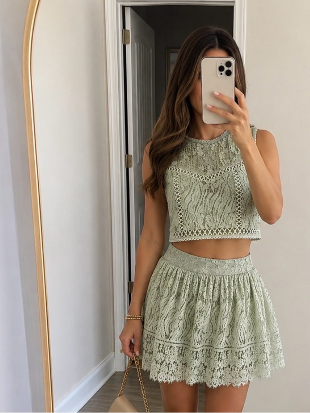 Sage Green Lace Two-Piece Set – XS